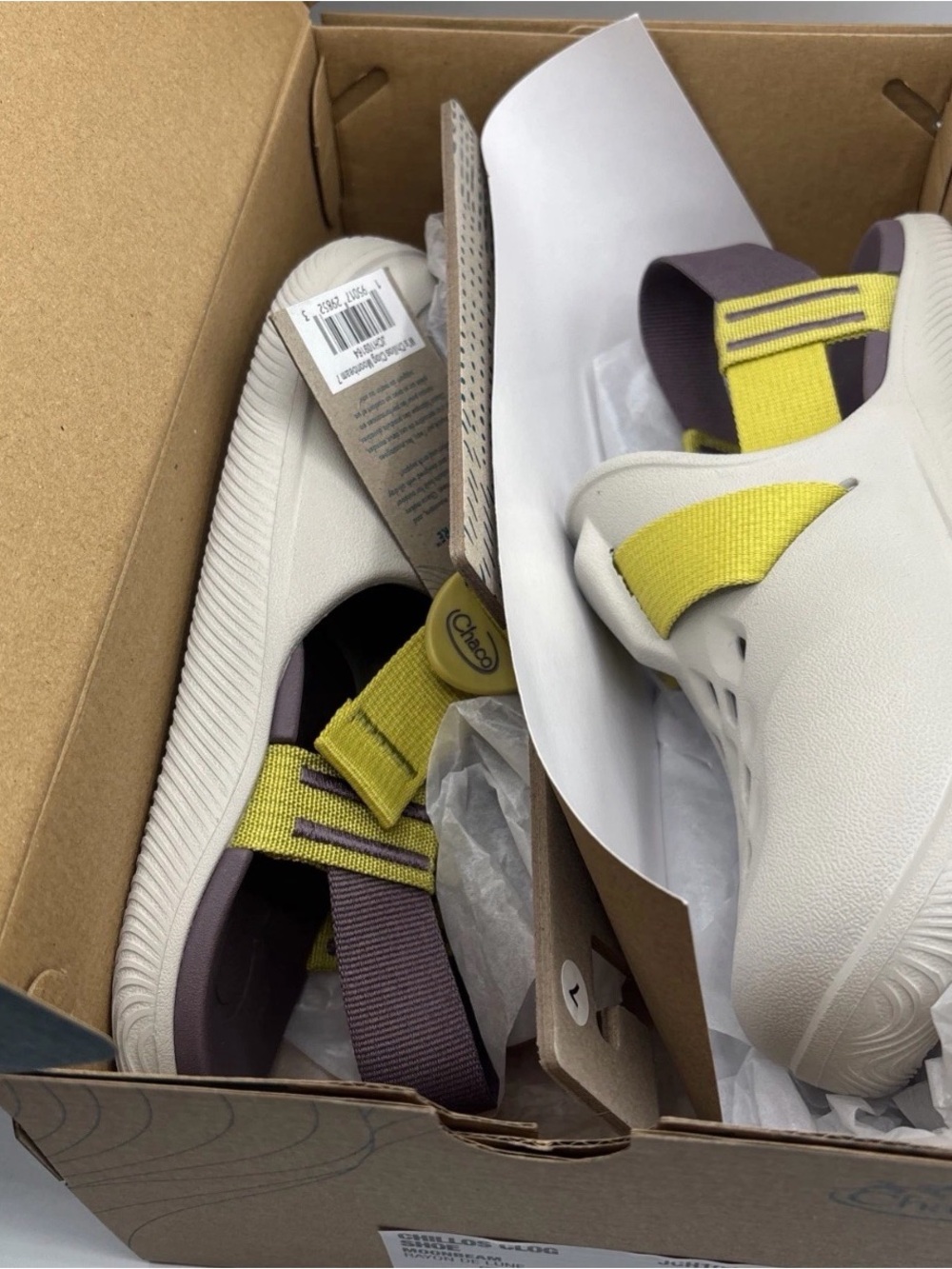 Chaco White Sandals with Yellow and Purple Straps